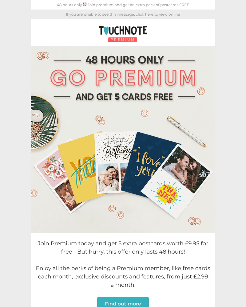 TouchNote - 5 free postcards with Premium! 😮