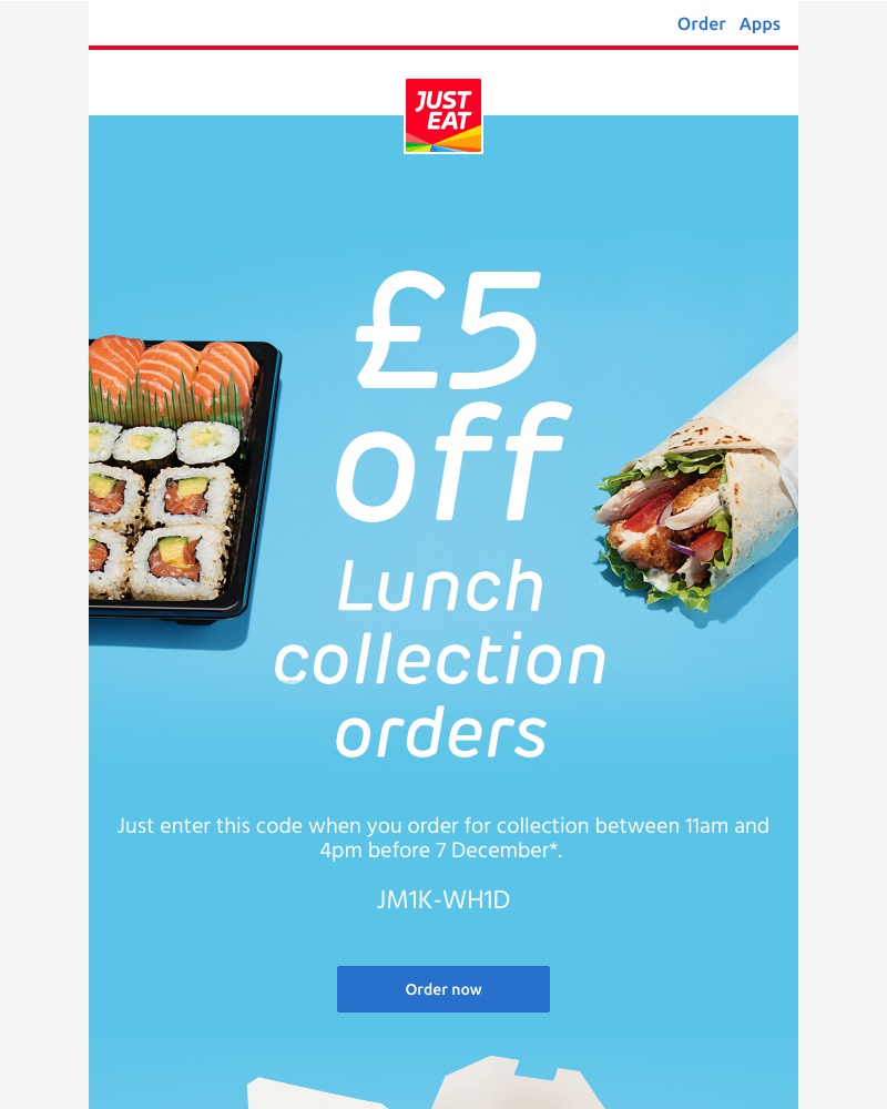 Just Eat - £5 off lunch collection orders today