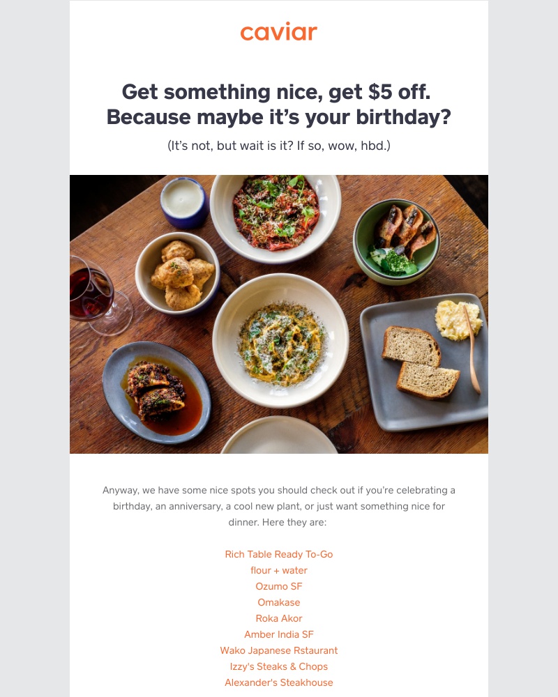  - $5 off your next order