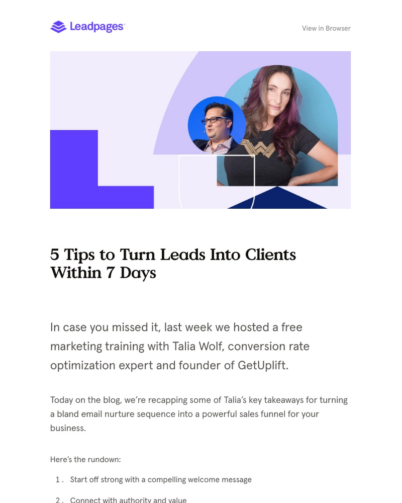 Leadpages - 5 steps from email subscriber to sales →