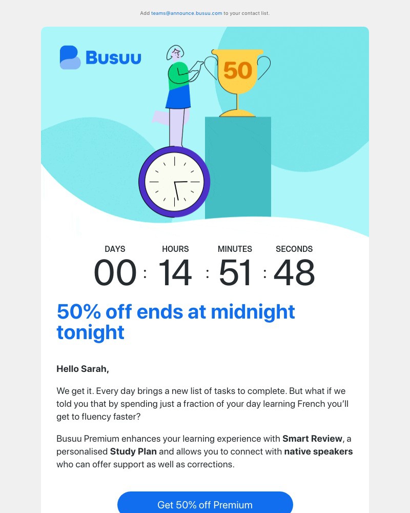 Busuu - 50% ends midnight 🙌