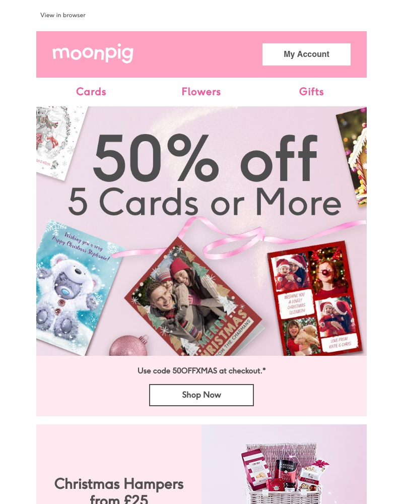 Moonpig - 50% off 5 cards or more?! Time to spread that Christmas joy!