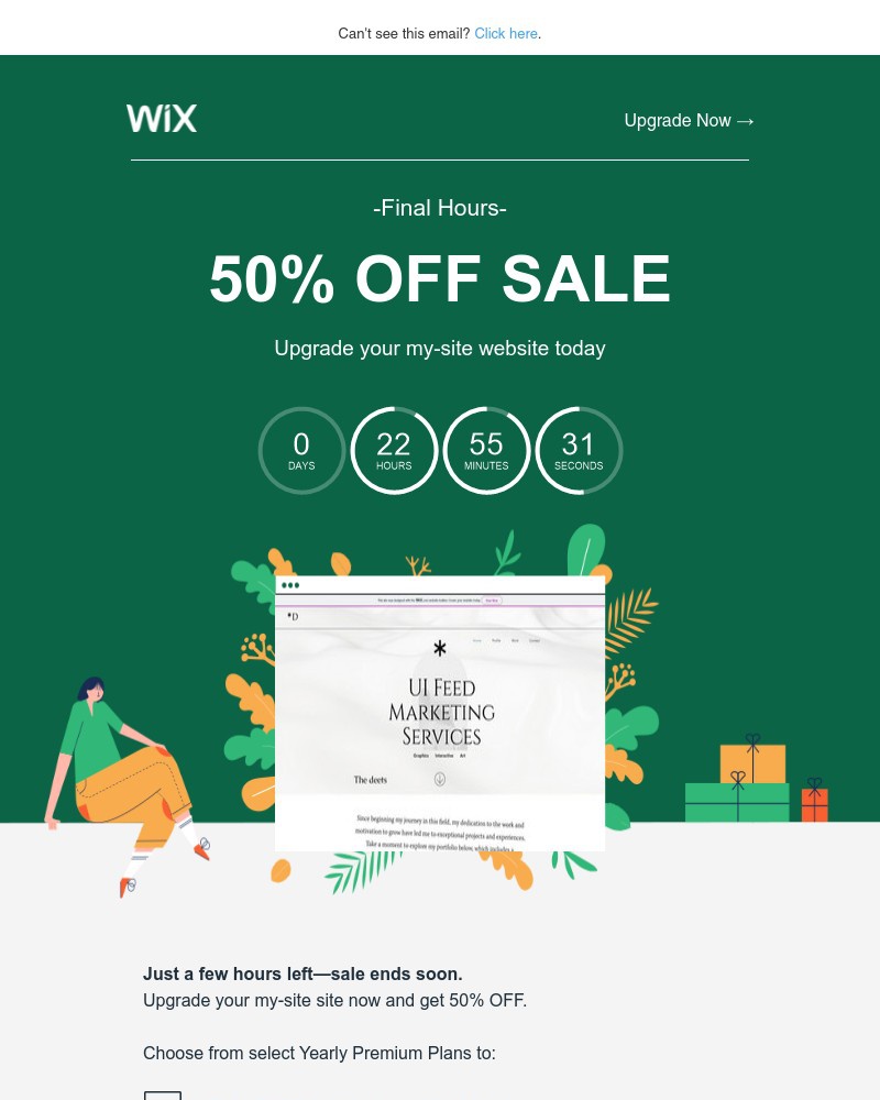 Wix - 50% OFF ends today. Upgrade your my-site website now