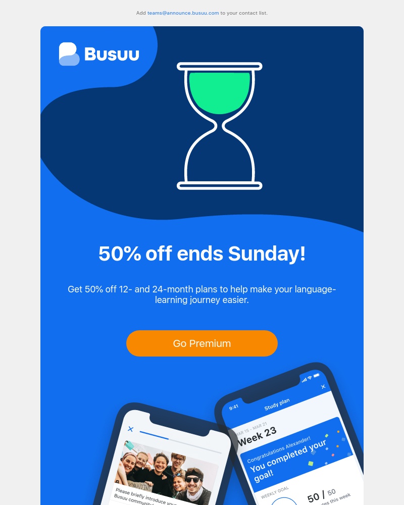 Busuu - ⏳ 50% off ends tonight! ⏳     