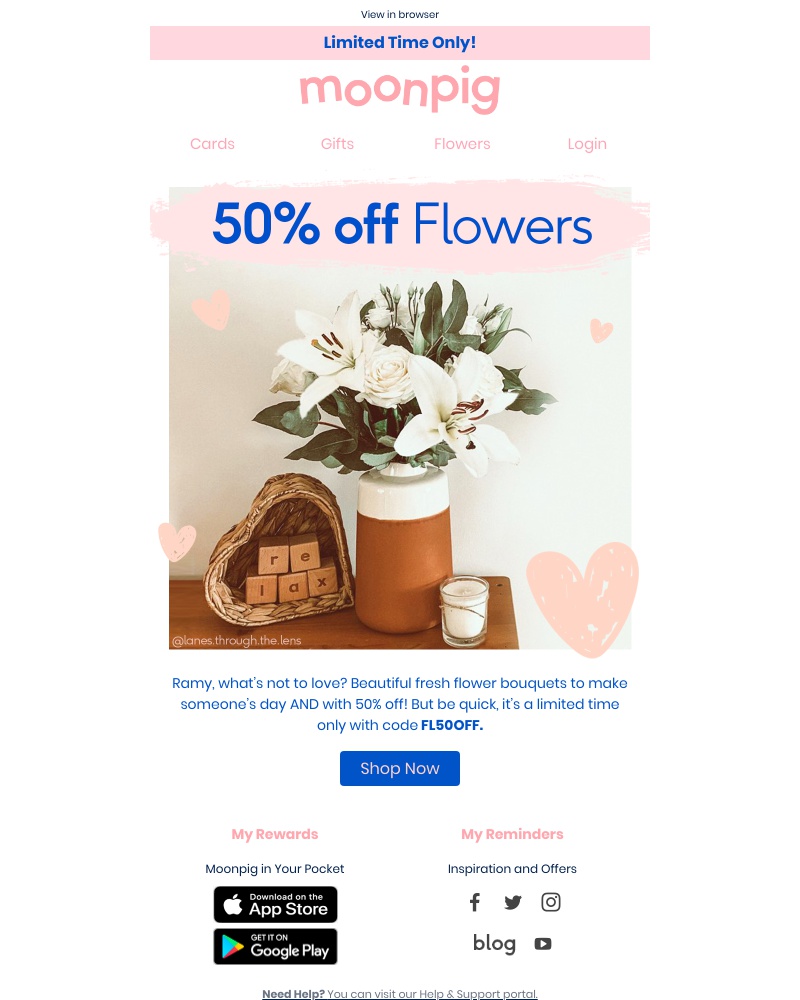 Moonpig - 50% off flowers = 🌺 FLOWAH POWAH 🌺