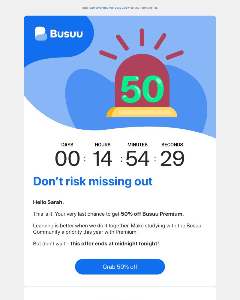 Busuu - 50% off is almost gone ⏰ 