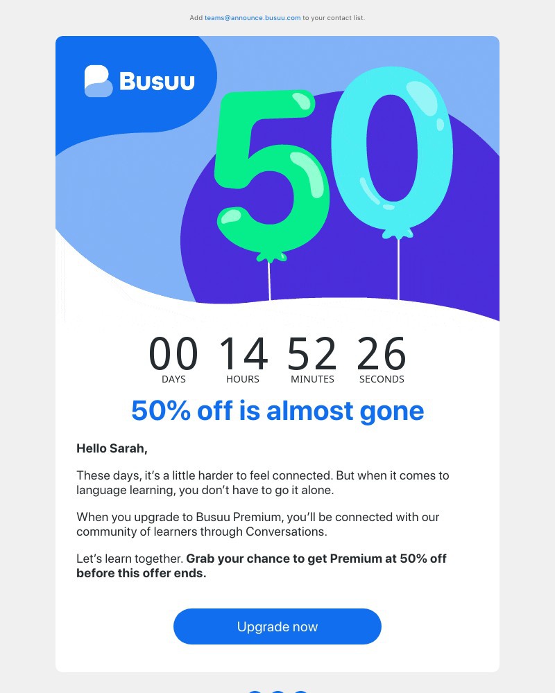 Busuu - 50% off is no more as of tonight ⏱️ Say yes to 50% off Premium before it’s too late 