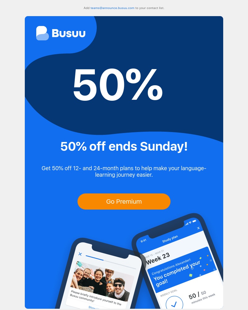 Busuu - 💥 50% off - limited time only 💥      