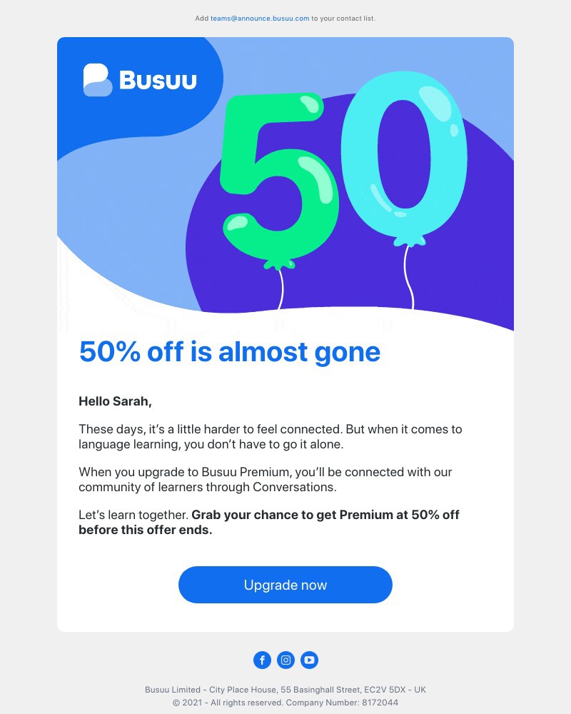 Busuu - 50% off Premium is coming to an end 😳 Don’t miss your chance  