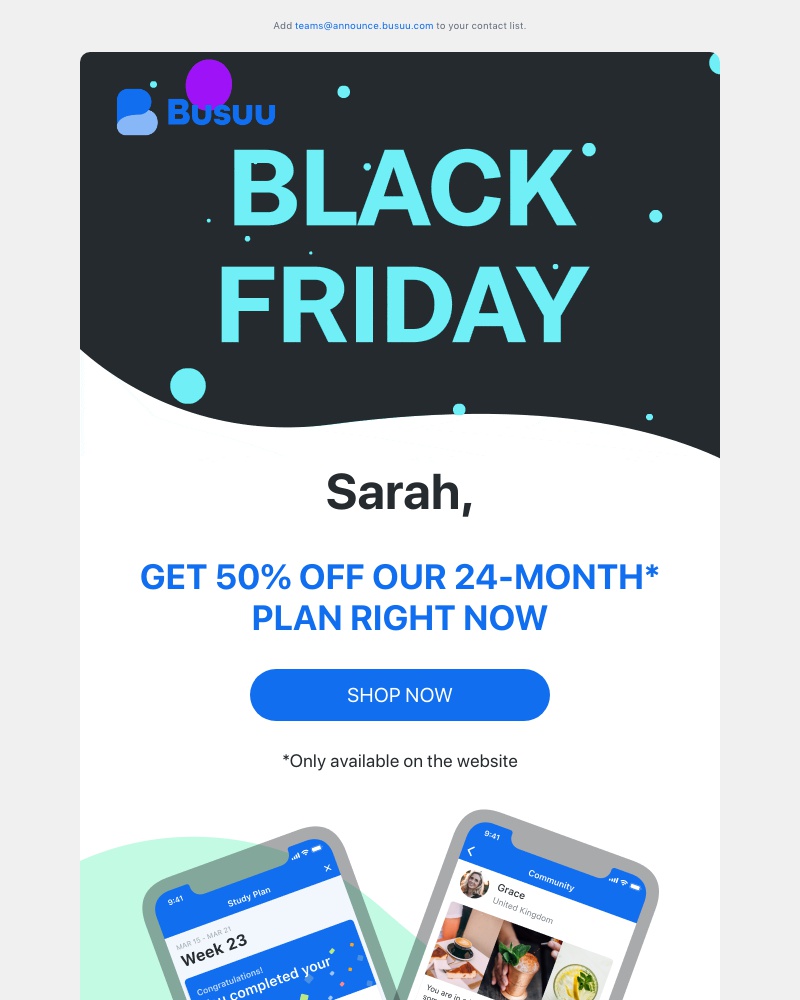 Busuu - 50% off? Yes, please! 🙌     