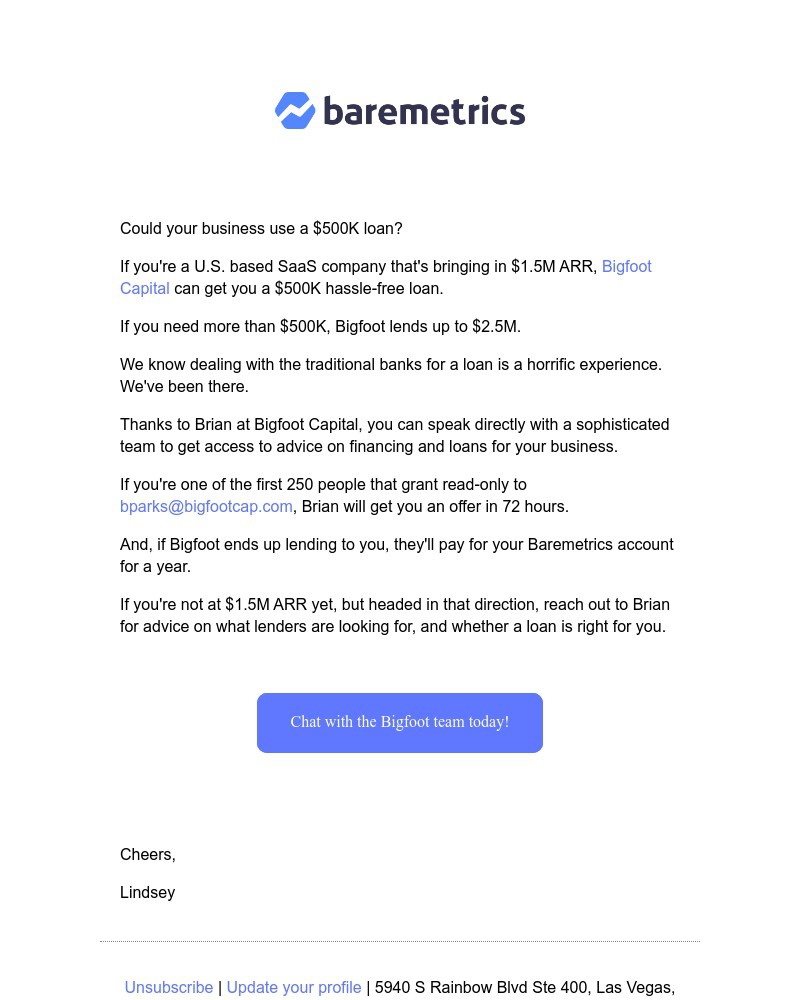 Baremetrics - $500K loan available through Baremetrics