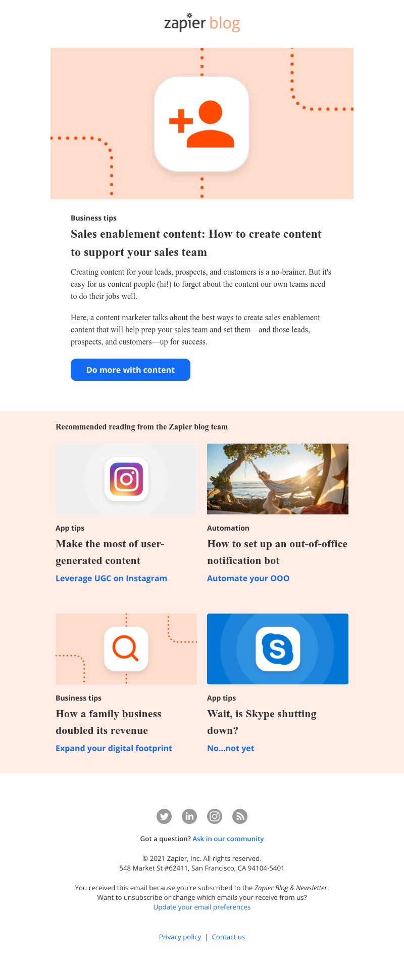 Zapier - Create content to support your sales team
