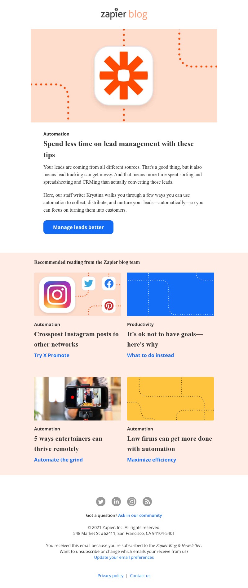 Zapier - Spend less time on lead management