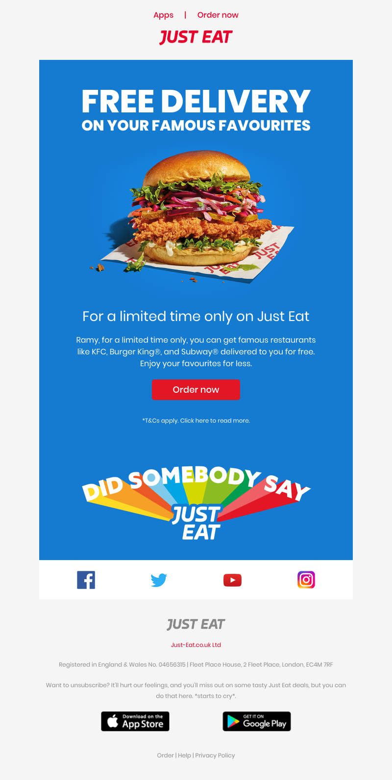 Just Eat - Free delivery on KFC, Burger King®, Subway®, and more 