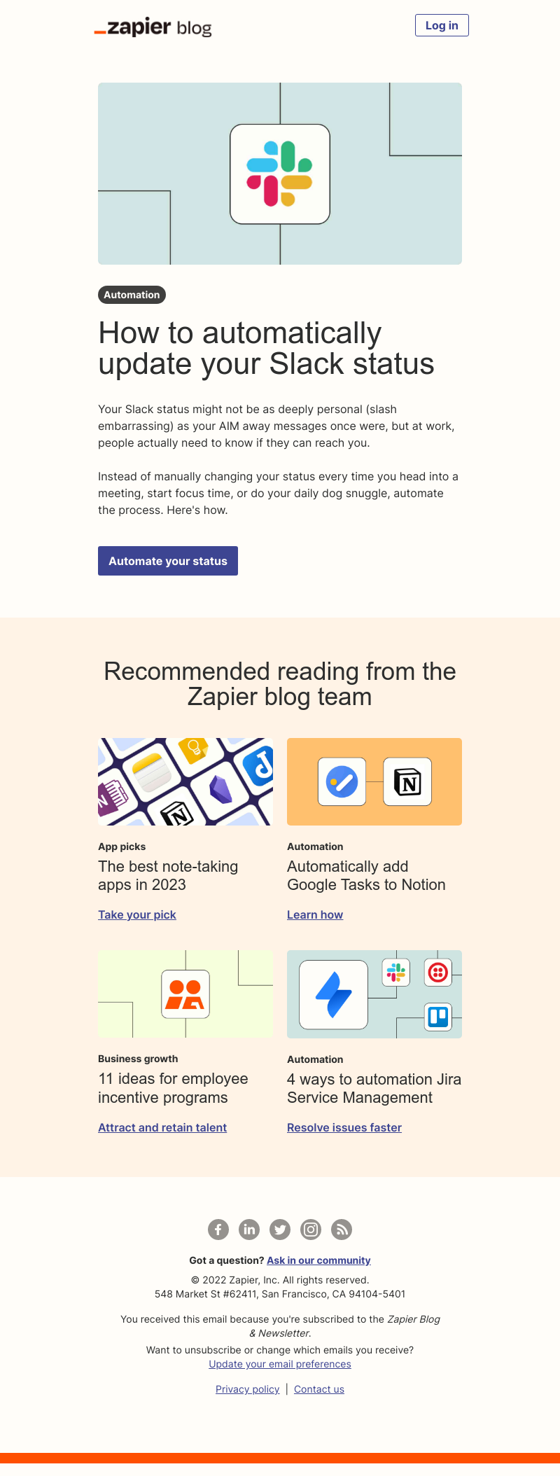 Zapier - Automatically update your Slack status