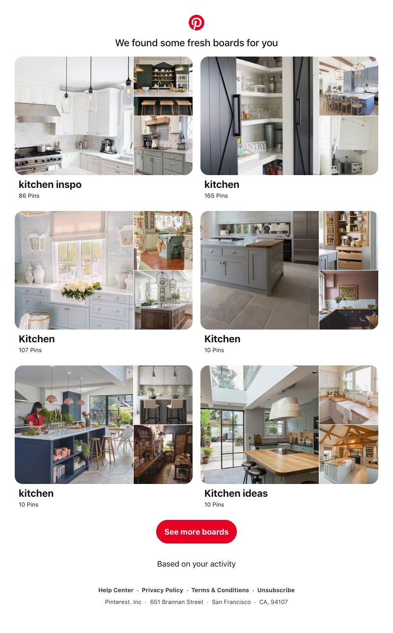 Pinterest - "kitchen inspo", "kitchen" and 4 other boards inspired by your recent activity