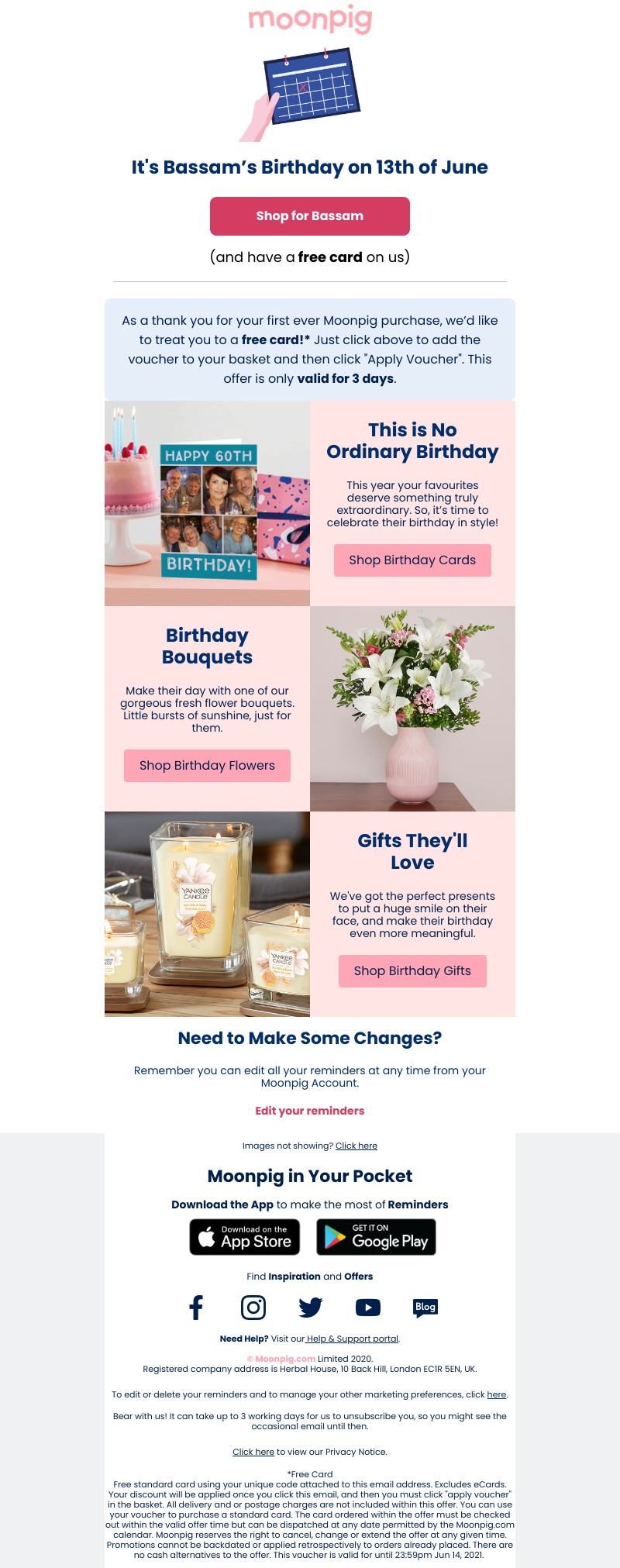 Moonpig - You've got a birthday coming up...