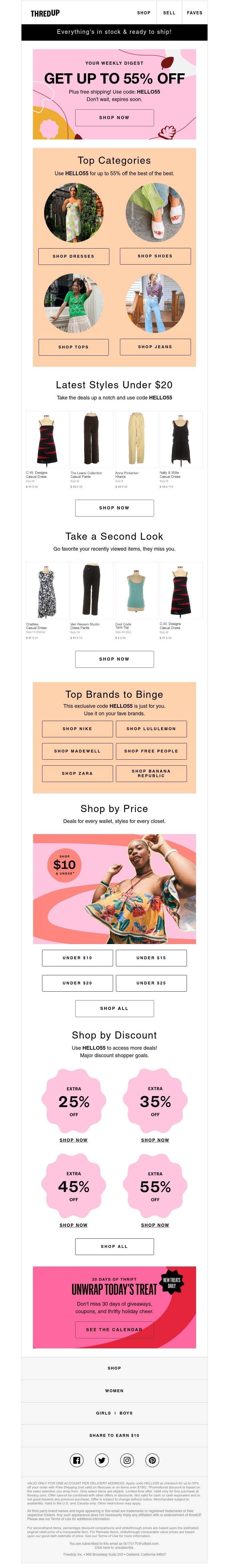 thredUP - An extra 55% off + free shipping on the newest deals