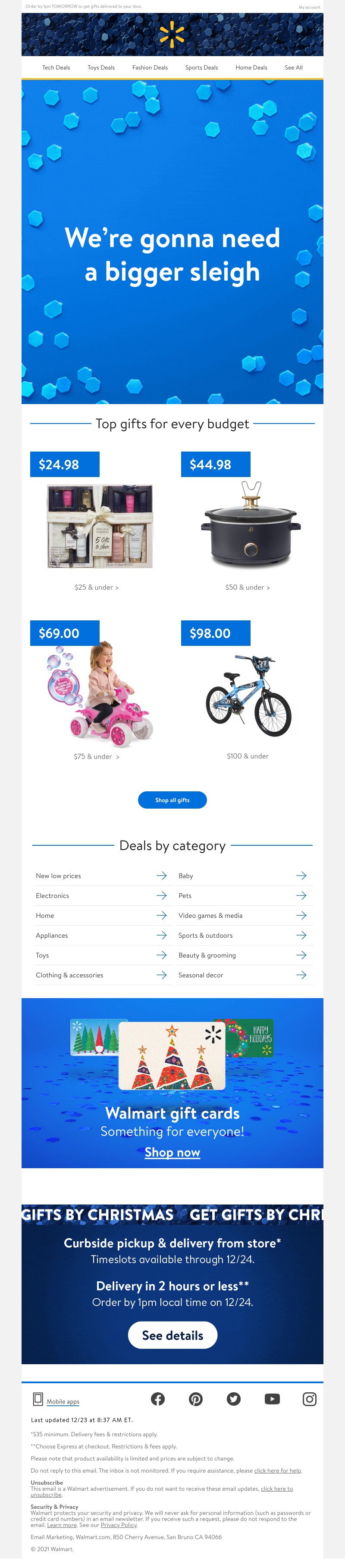 Walmart - Get gifts delivered through 12/24 🎄