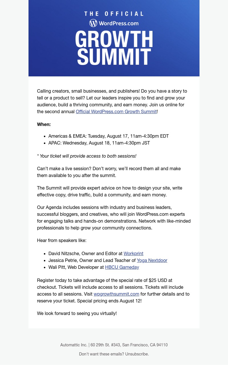 WordPress - [REMINDER] Join us online for our second Annual Official WordPress.com Growth Summit!