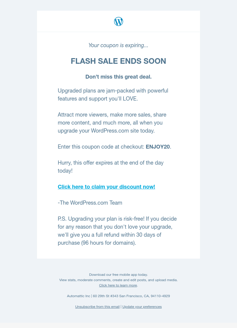 WordPress - Last chance! Hurry, you can still save on a WordPress.com plan!