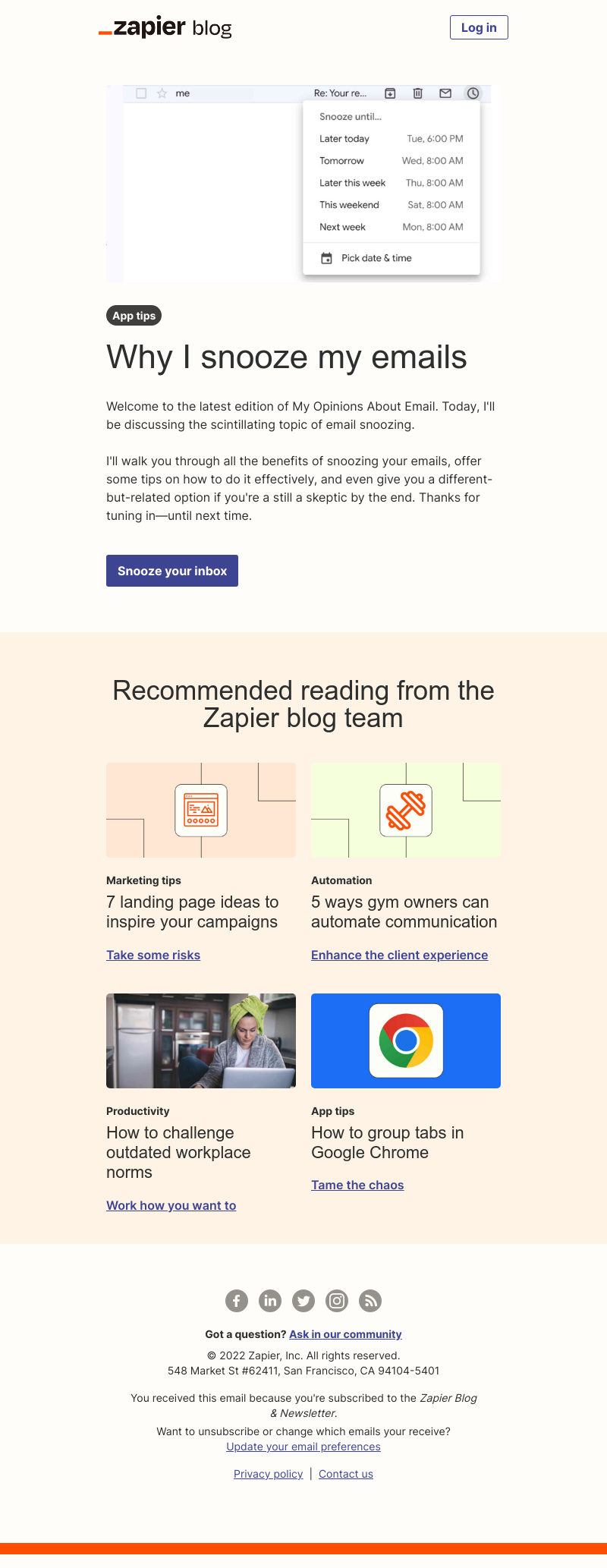 Zapier - Snooze your emails