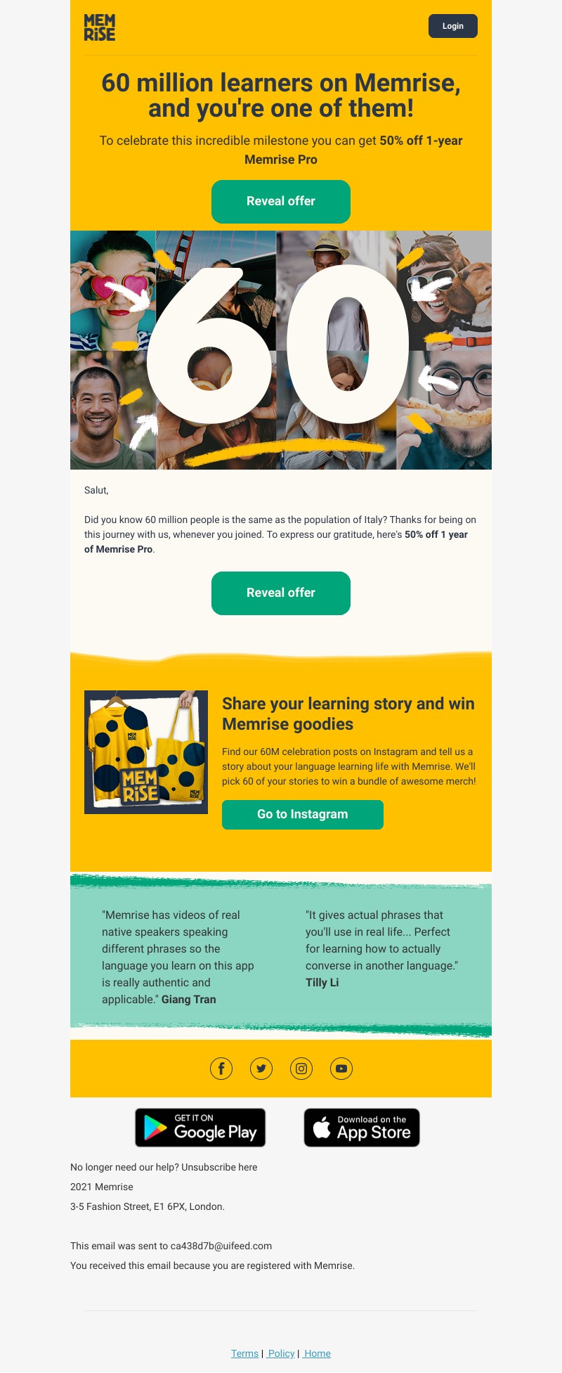 Memrise - Get 50% off Memrise Pro to celebrate 60 million learners!