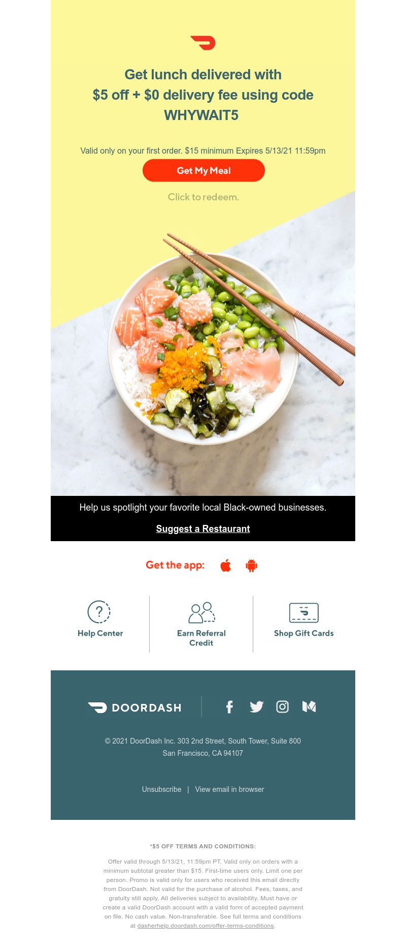  - $5 off toward dinner!