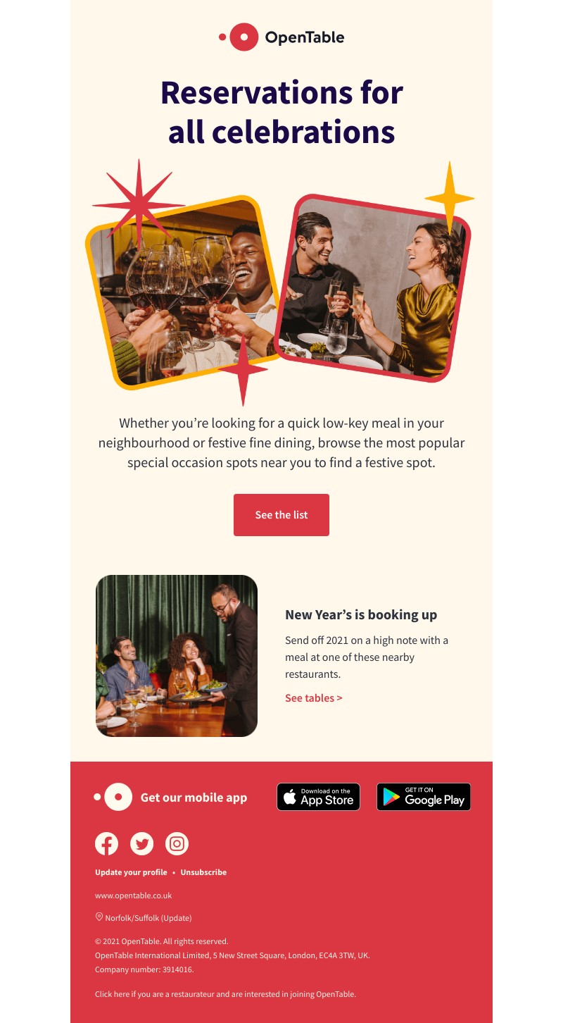 OpenTable - Last minute holiday tables near Norfolk/Suffolk