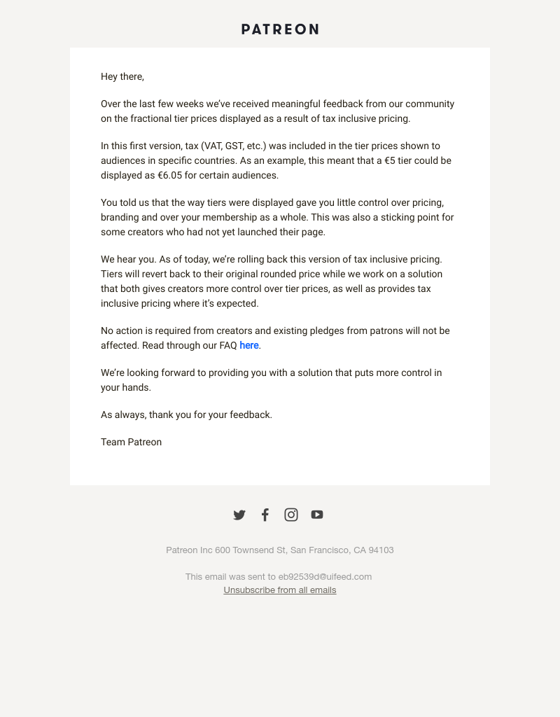 Patreon - Your feedback on tax inclusive pricing