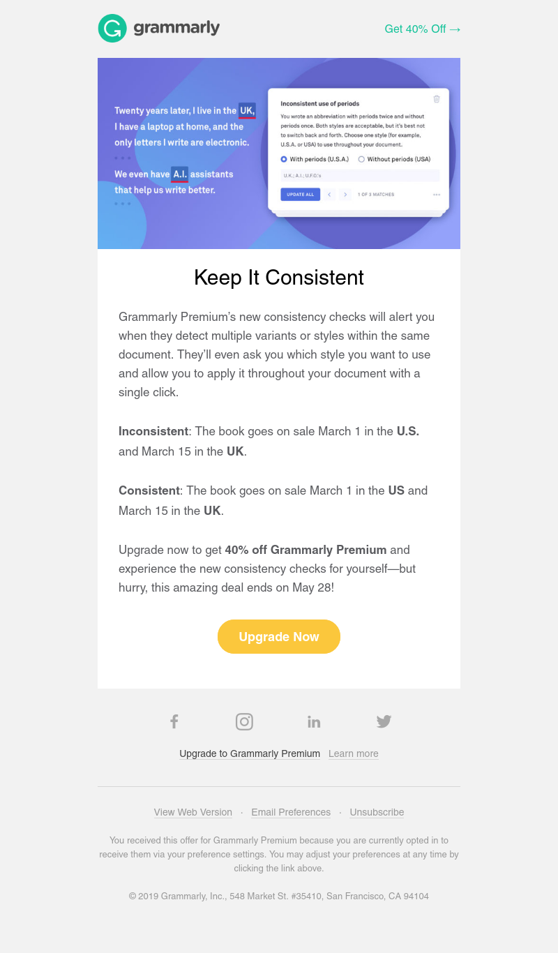 Grammarly - REMINDER: Upgrade by May 28 to Get 40% OFF