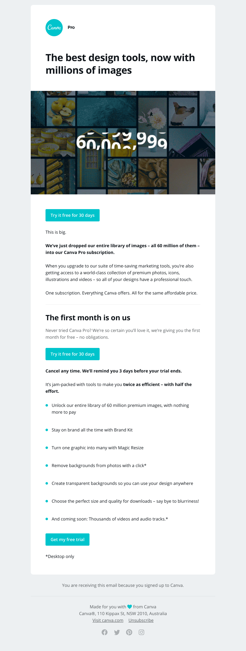 Canva - Our biggest news ever. Look like a Pro with one month FREE