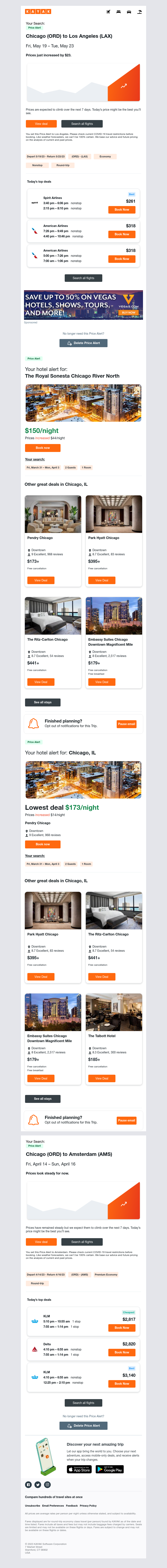Kayak - Price Increase: Chicago to Los Angeles airfare up $23
