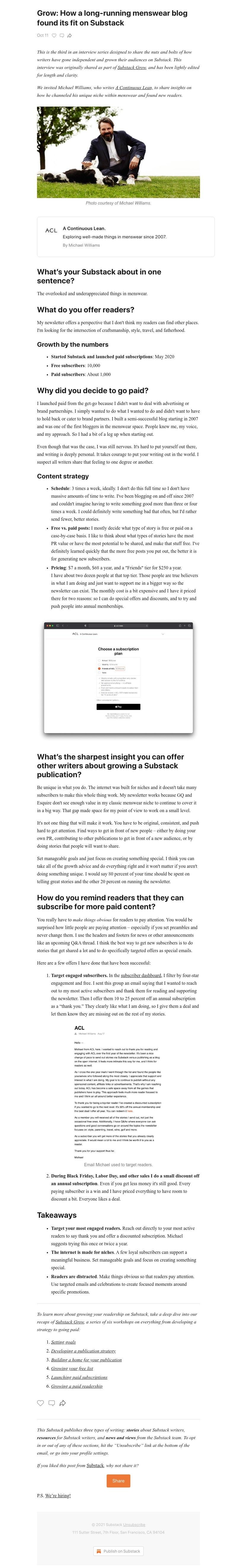Substack - Grow: How a long-running menswear blog found its fit on Substack