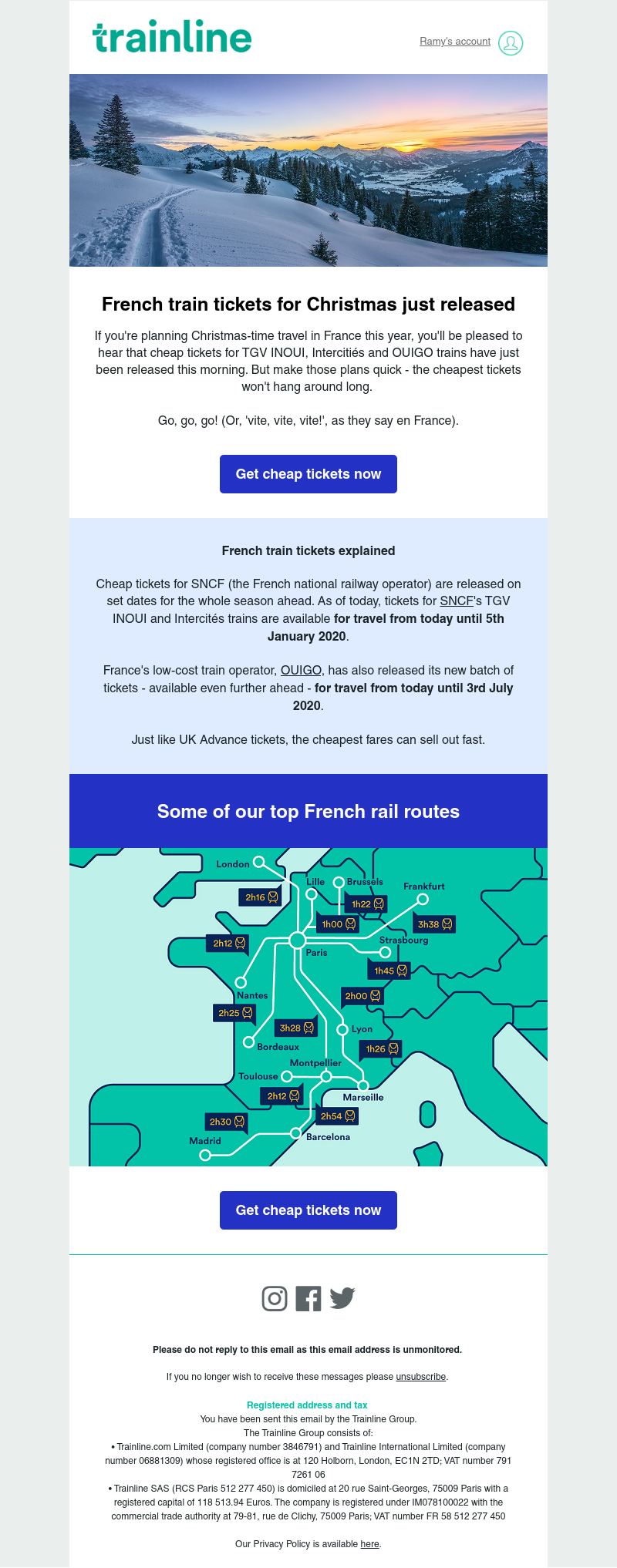 Trainline - French train tickets for Christmas just released