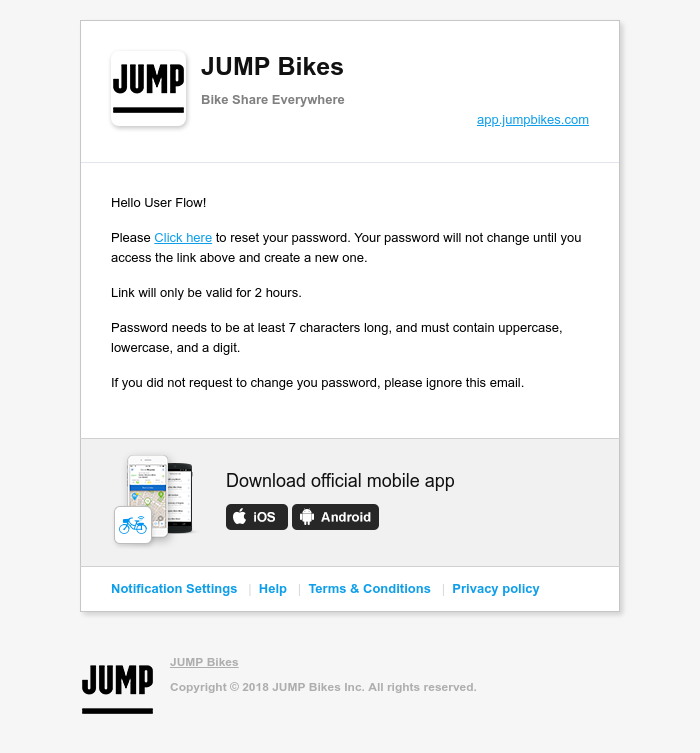 Password reset on Jump Bikes video screenshot