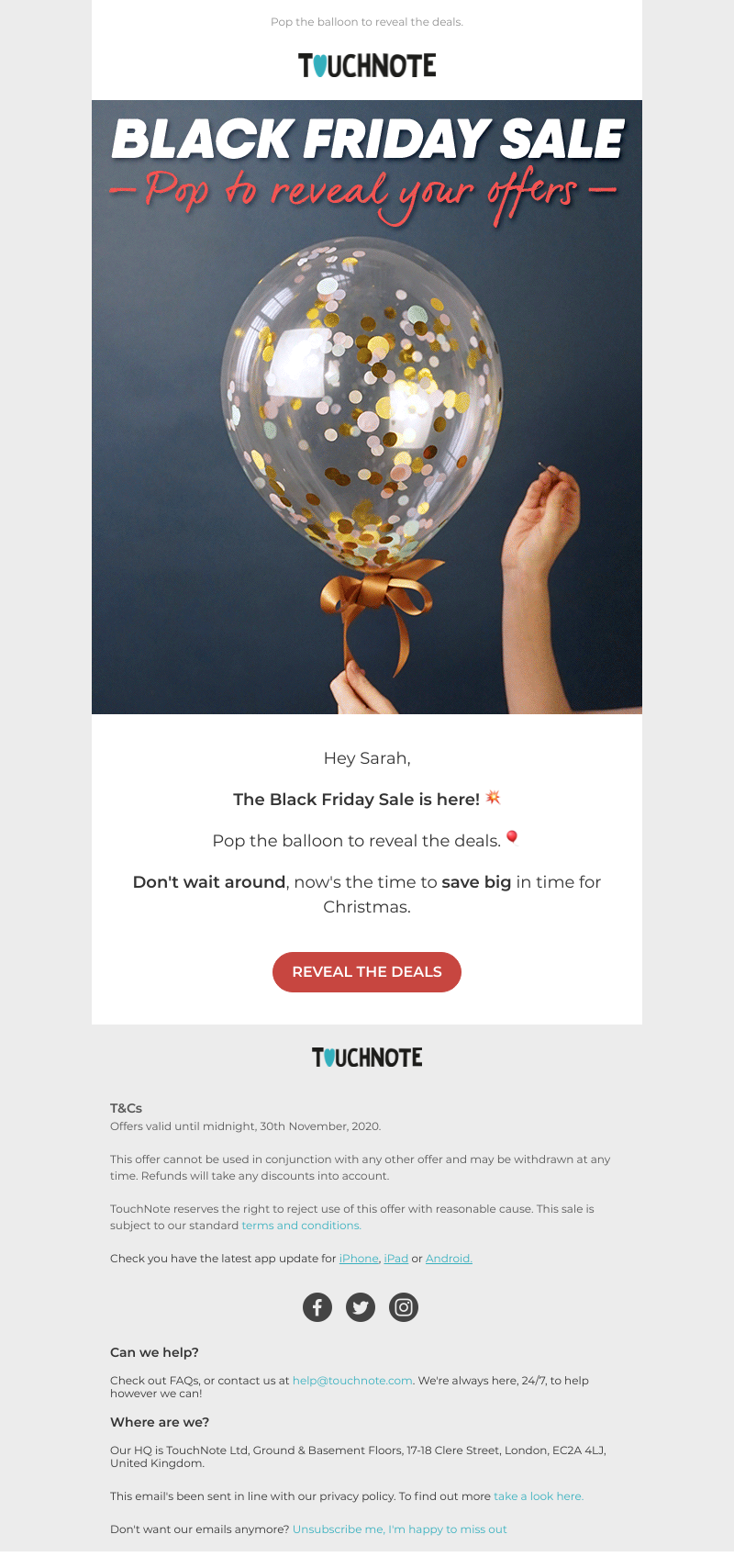 TouchNote - Psst, Sarah, our Black Friday Sale is now on!🎈