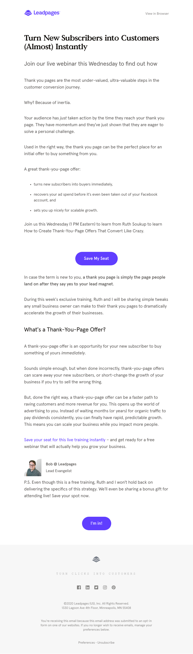 Leadpages - [Wed. Webinar] Should you sell on your thank you page?