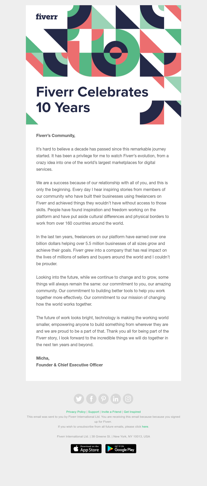 Fiverr - To Fiverr’s diverse, hard working, creative and entrepreneurial community, thank you.