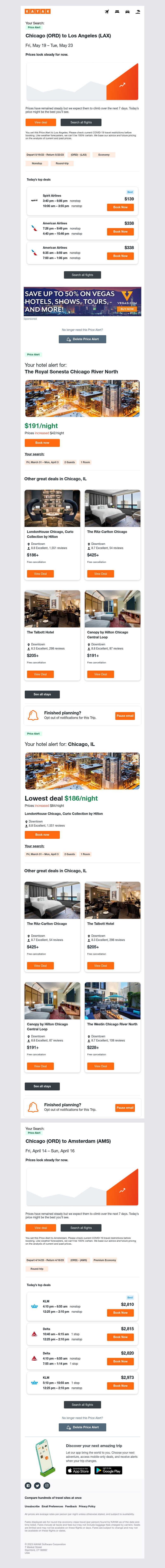 Kayak - Price Alert: Airfare holding steady for your Chicago to Los Angeles flight