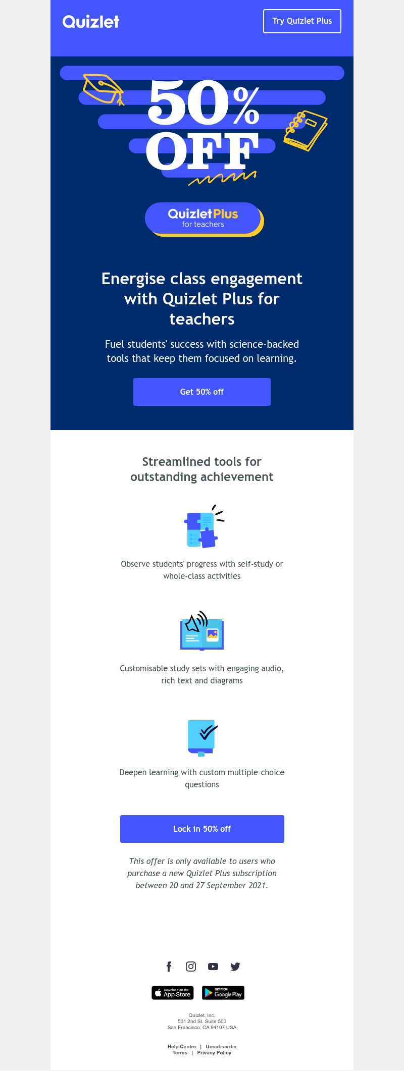 Quizlet - SALE: Get 50% off Quizlet Plus for teachers