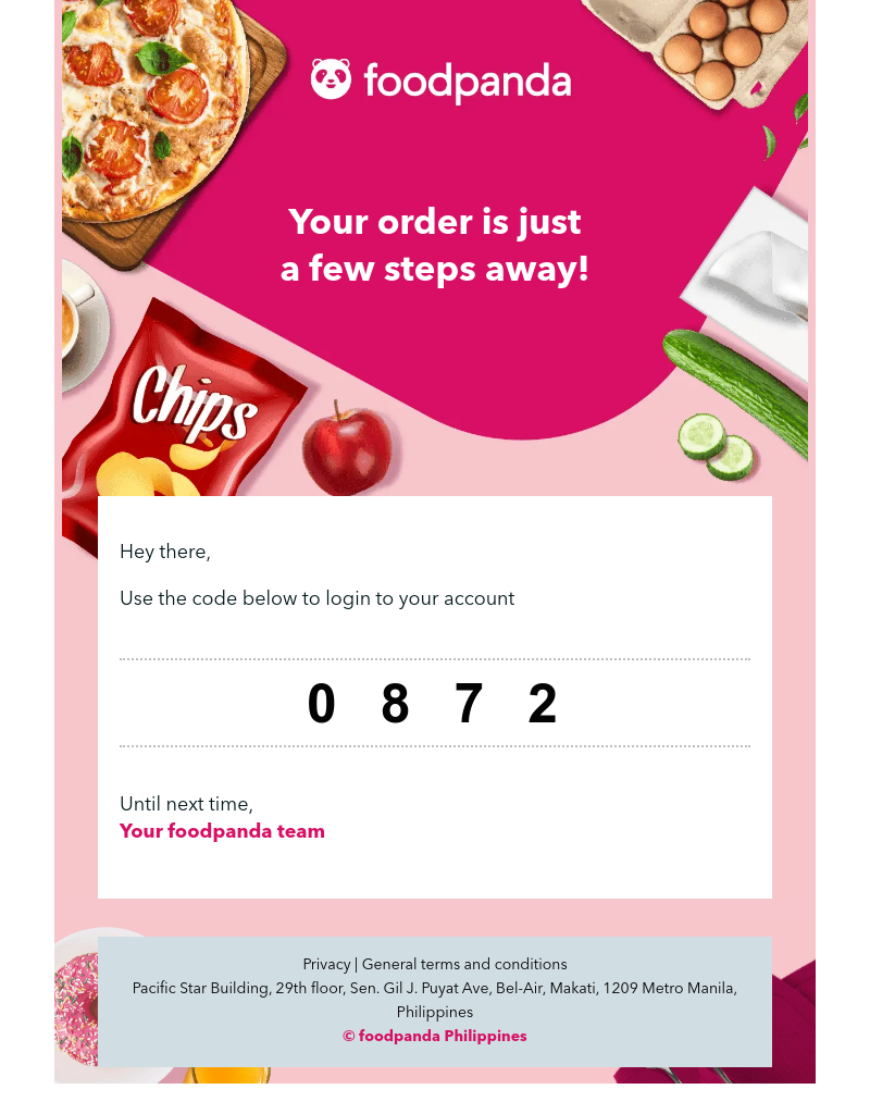  - 0872 -                                     Ready to access your foodpanda account?