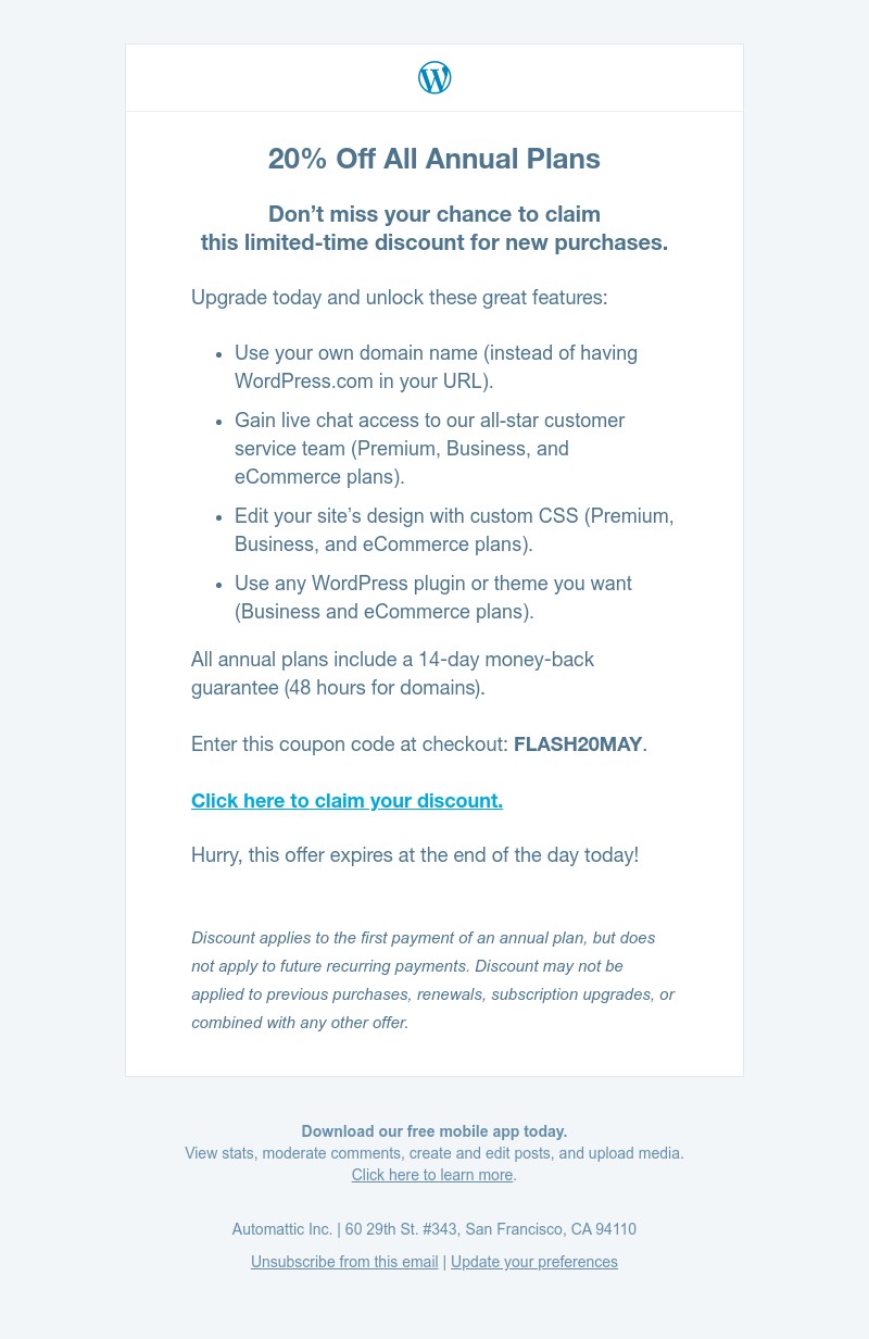 WordPress - Flash sale – today only! Save big on upgraded WordPress.com plans
