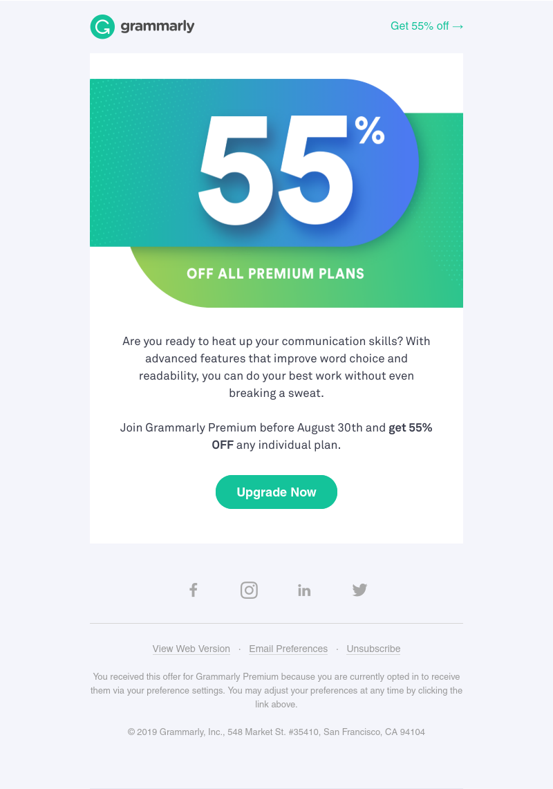 Grammarly - 55% off all plans. Don't let this offer sizzle out!