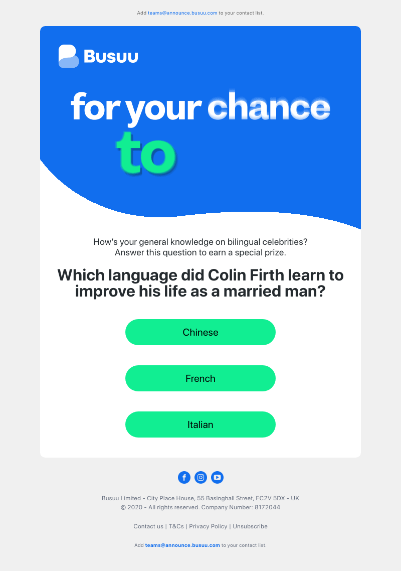 Busuu - 1 little quiz question, 1 big prize 🤩