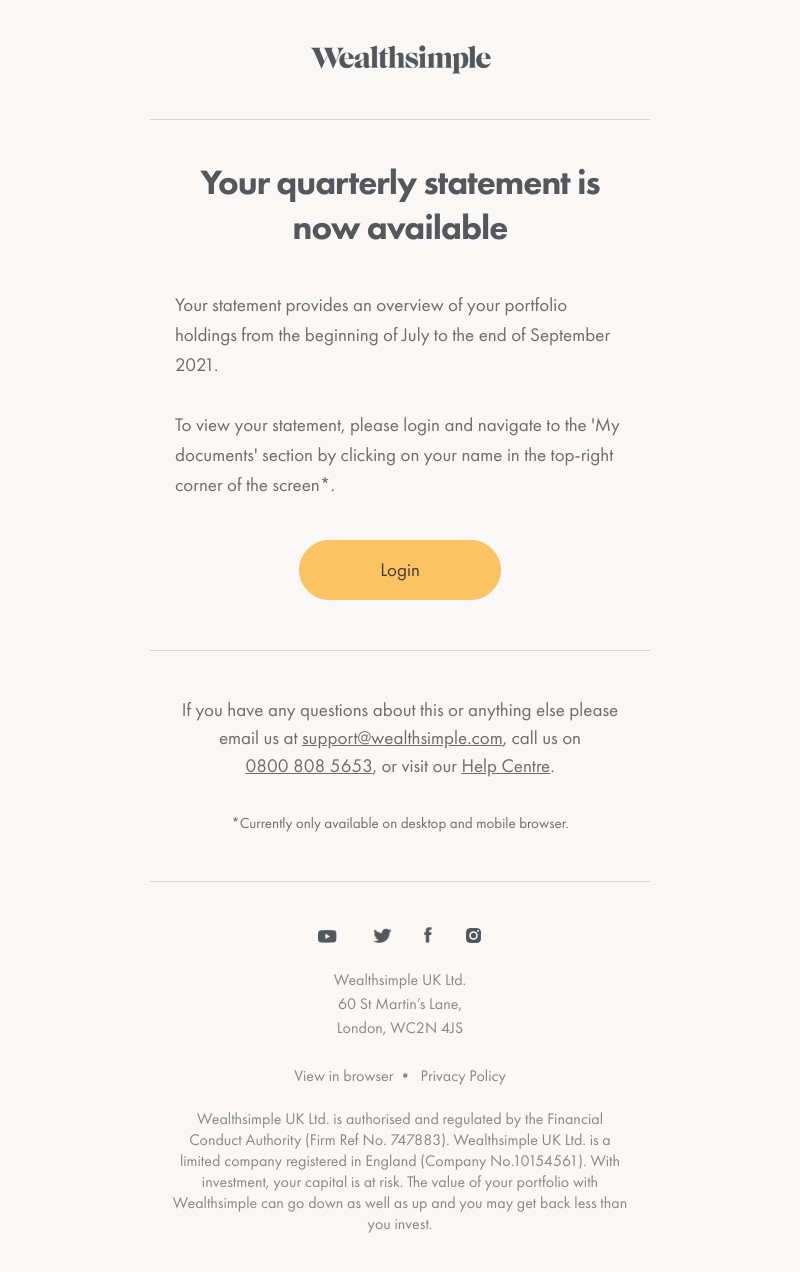 Wealthsimple - Your quarterly statement is now available