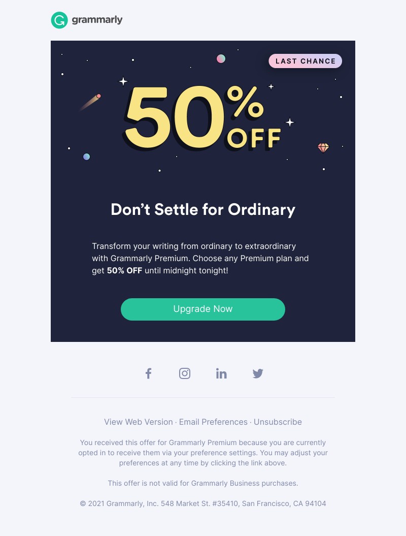 Grammarly - 🚨LAST CHANCE! Get a dazzling 50% OFF Premium!