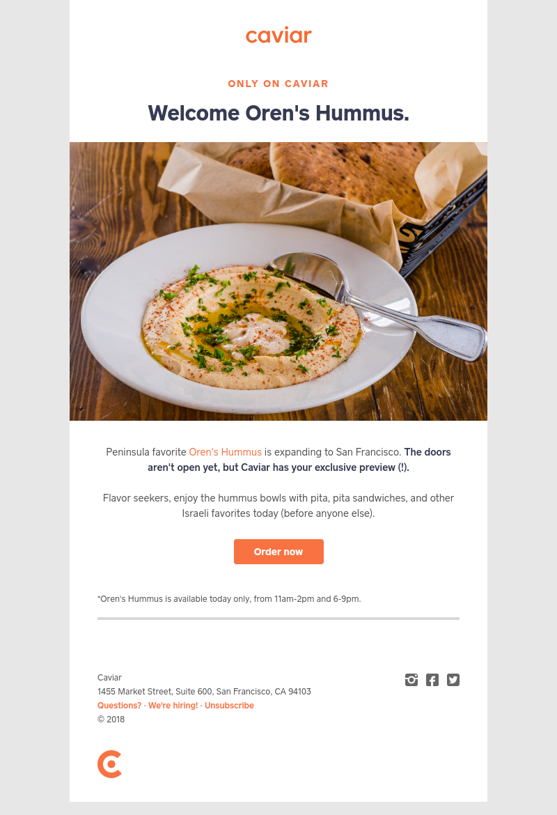  - Today only, get your Oren's Hummus preview