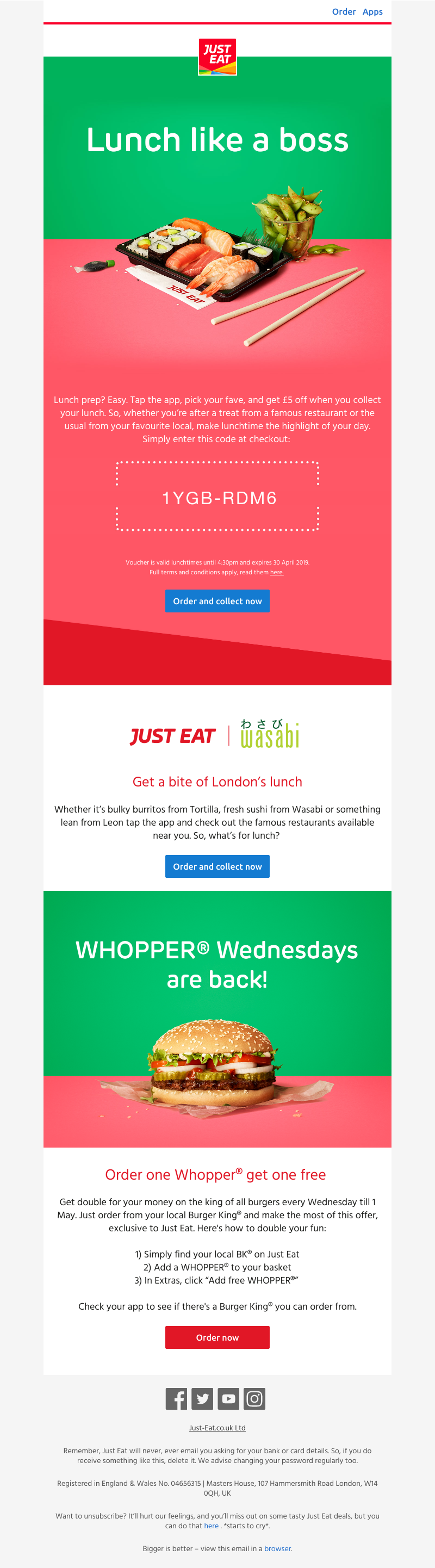 Just Eat - £5 off your next lunch order