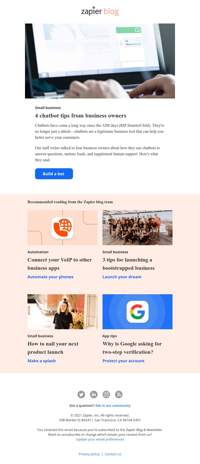 Zapier - 4 chatbot tips from business owners